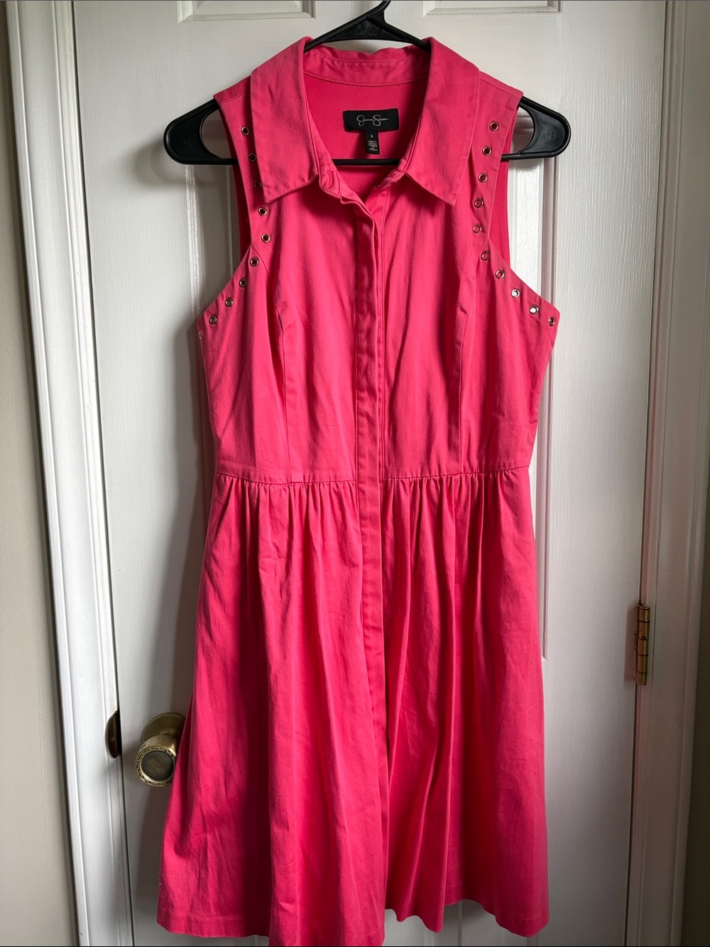 Jessica Simpson Hot Pink Collared Sleeveless Buttoned Stud Dress